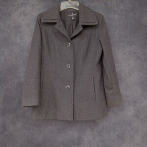 London Fog Women's Minimalist Corpcore Charcoal Wool Blend Pea Coat Size M